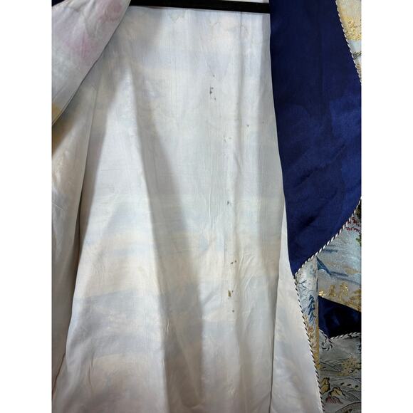 VINTAGE 50s Japan Brocade Smoking Jacket Mens 2XL Mt Fuji Robe Shawl Collar - Picture 7 of 12